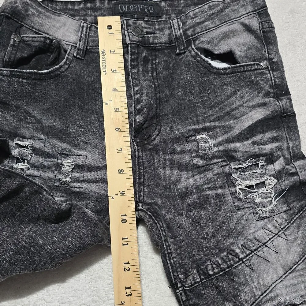 Encrypted Youth, Boys 18 Distressed Moto Biker Jeans Black Gray Acid Wash Pants